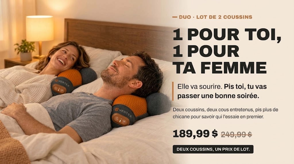 Un moment à deux, chacun avec son coussin VERTEX. Mise en scène illustrative.