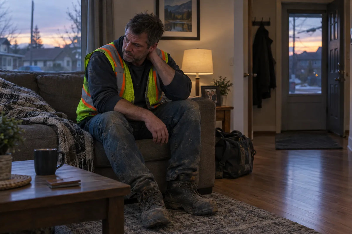 Travailleur de la construction après sa journée